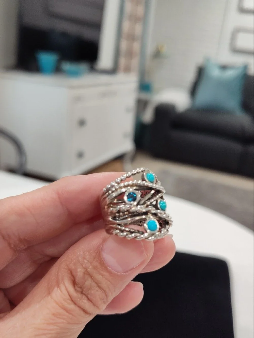 Or Paz Sterling Silver Multi-Row Ring with Turquoise Stones